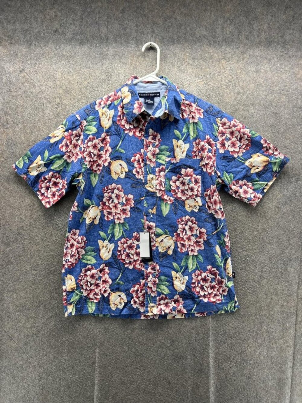 Tommy Hilfiger Shirt Men Small Floral Hawaiian Short Sleeve Button Up Casual